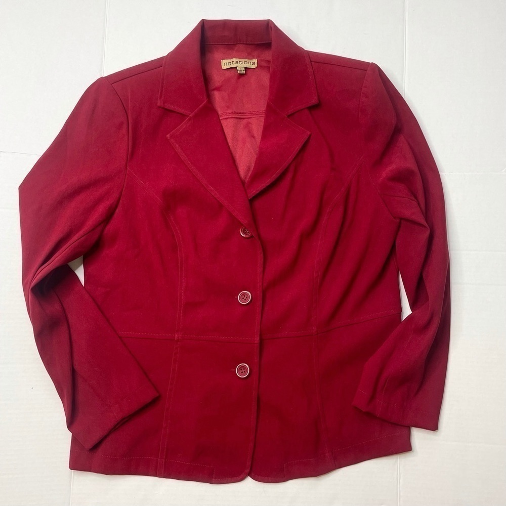 Notations Solid Red Single Breasted Button Front … - image 1